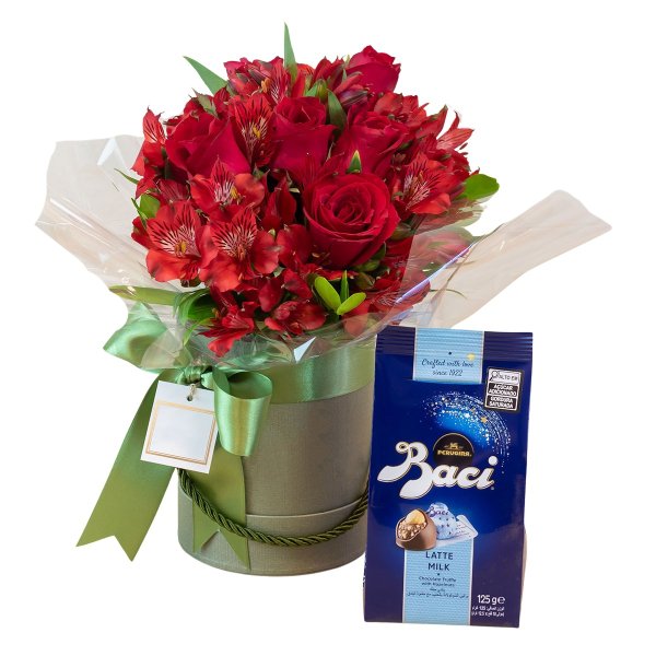 Kit Rosas Vermelhas e Bombons Baci ao Leite
