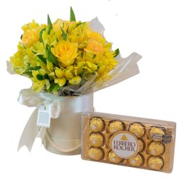 Imagem de Box Rosas Amarelas com Ferrero Rocher 12 Bombons