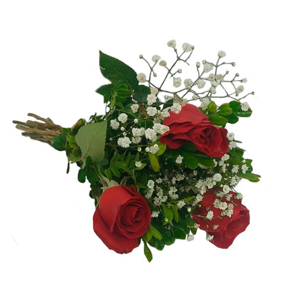 Lindo Buquê com 3 Rosas Vermelhas