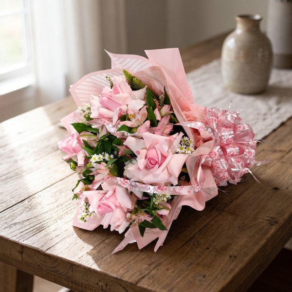 Buquê com Rosas e Astromélias 