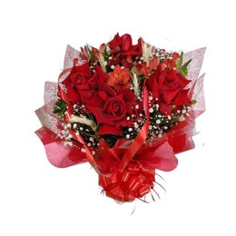 Imagem de Buquê com Rosas e Astromélias Vermelhas 