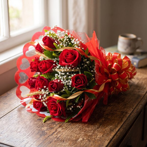 Buquê Tradicional de 12 Rosas Vermelhas 