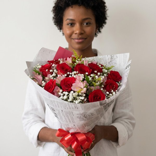 Buquê Com Uma Dúzia de Rosas Colombianas 