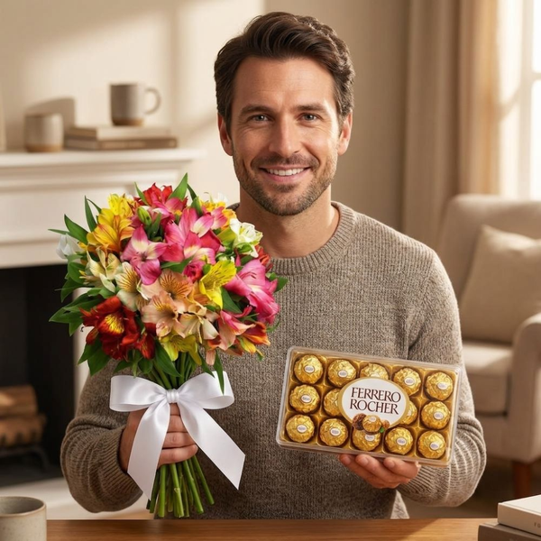 Buquê de 12 Astromélias & Ferrero Rocher