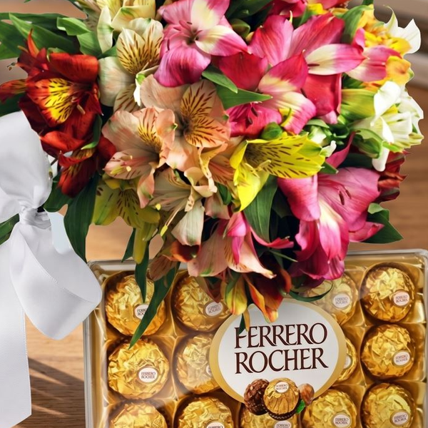 Buquê de 12 Astromélias & Ferrero Rocher