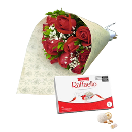 Imagem de Kit Buquê de 12 Rosas Vermelhas & Rafaello