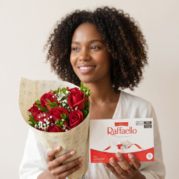 Kit Buquê de 12 Rosas Vermelhas & Rafaello