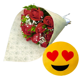 Imagem de Apaixonante Buquê de 12 Rosas Vermelhas e Emoji 
