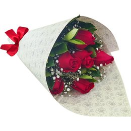 Imagem de Elegante Buquê De 6 Rosas Vermelhas