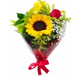 Imagem de Apaixonante Buquê De Rosa Com Girassol