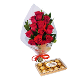 Imagem de Luxuosas 12 Rosas Importadas & Ferrero Rocher
