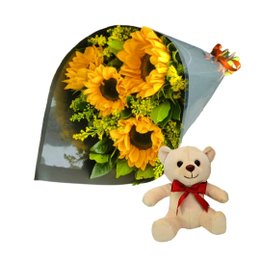 Imagem de Kit Ramalhete De 4 Girassóis & Pelúcia