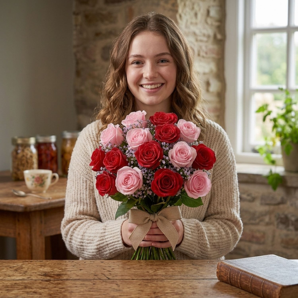 Buquê De 36 Rosas Vermelhas & Cor De Rosa