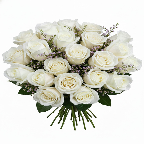 Buquê De 36 Rosas Brancas & Gypsophila