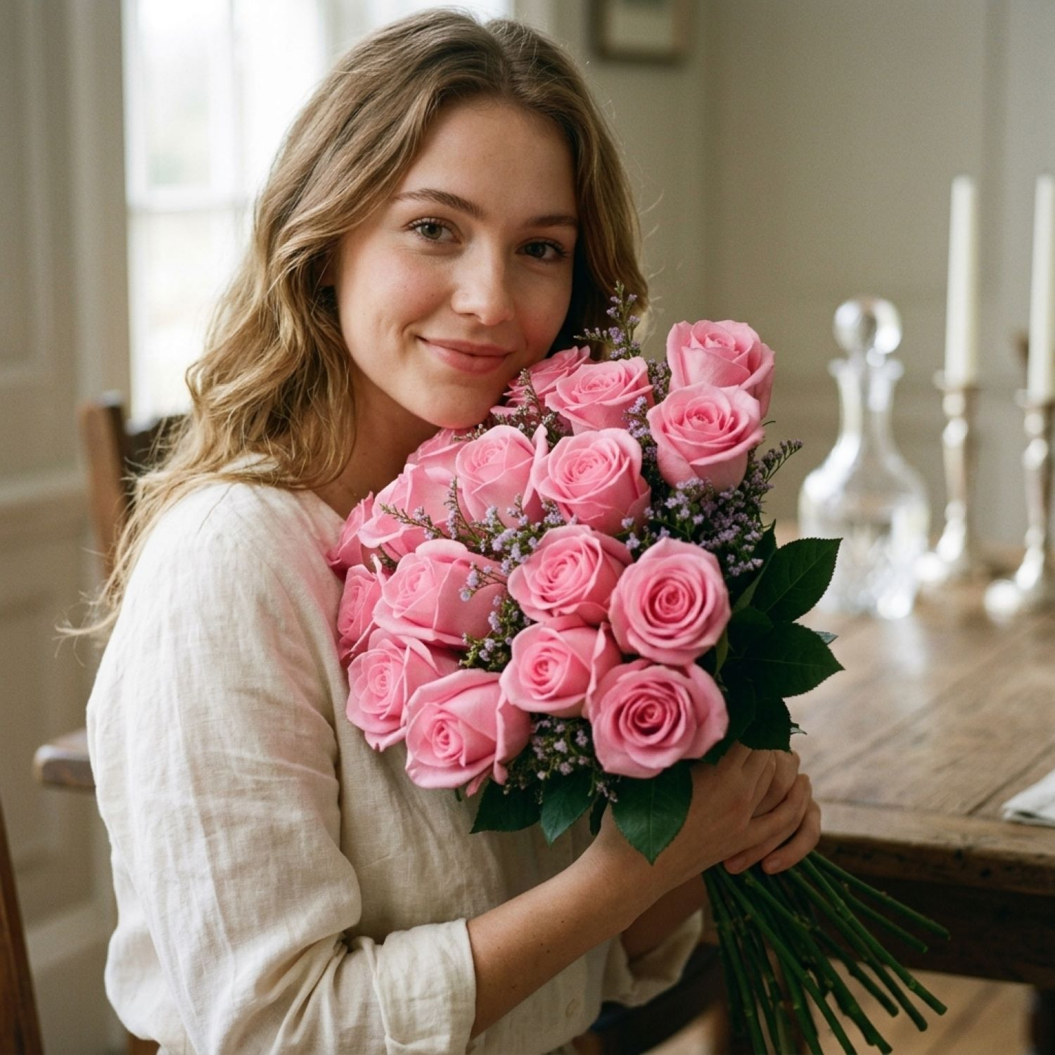 Buquê De 36 Rosas Cor De Rosa & Gypsophila | Giuliana Flores