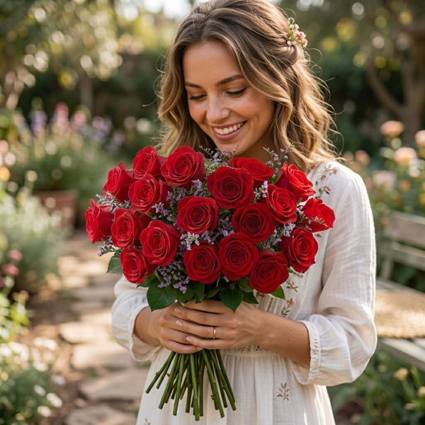 Buquê de 36 Rosas Vermelhas & Gypsophila