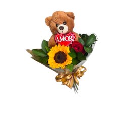 Imagem de Buquê de Rosas com Girassóis Urso flor 