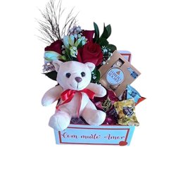 Imagem de Cesta de Chocolate com Rosas e Pelúcia 