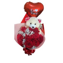 Imagem de Buquê de Rosas com Balão Eu Amo Você