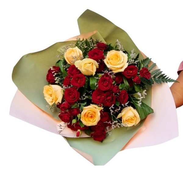 Buquê de 6 Rosas Chá, 6 Mini Rosas Vermelhas