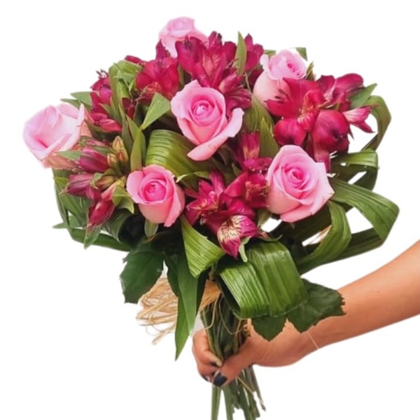 Buquê de 6 Rosas, 6 Astromélias