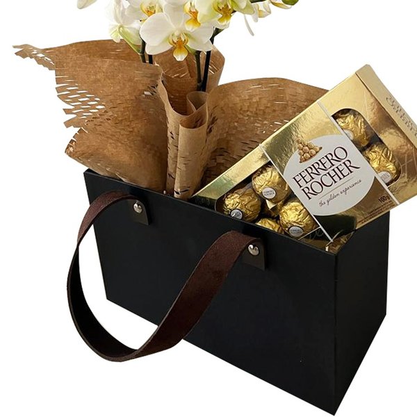 Cesta  Mini Orquídea Branca e Ferrero