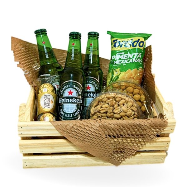 Cesta com Cervejas Heineken e Petiscos Felicidades 