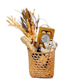 Imagem de Cesta Dourada com Flores, Chandon e Ursinho 