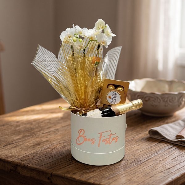 Cesta Boas Festas Orquídea e Chandon 