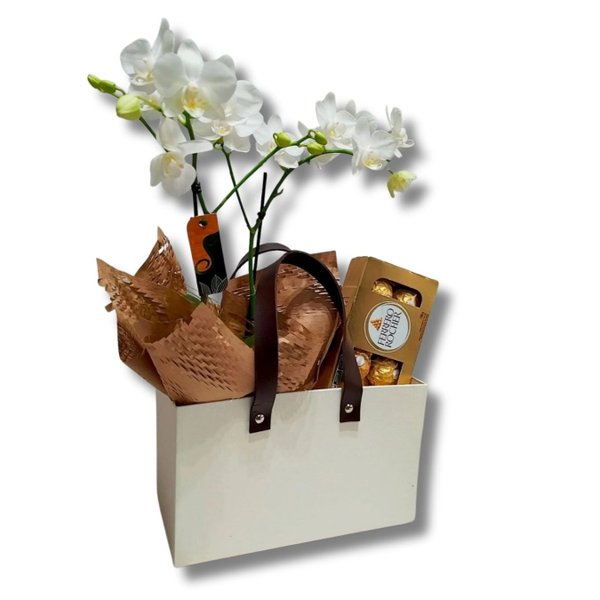 Cesta Premium Mini Orquídea e Chocolate 