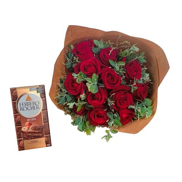 Buquê de Rosas Tradicional com Barra de Rocher