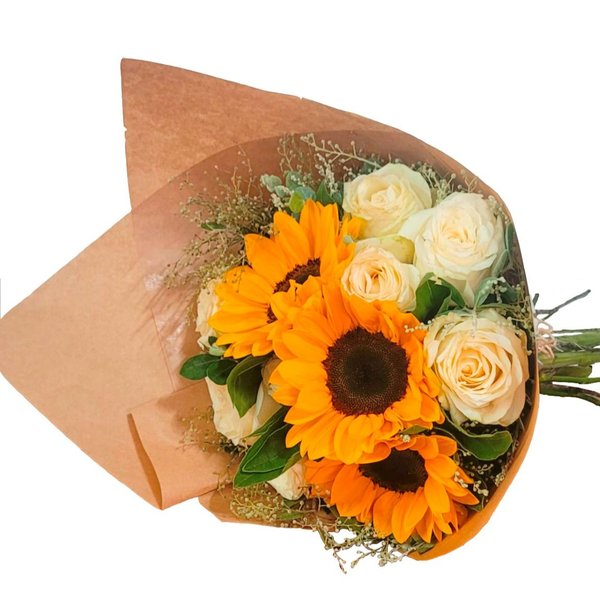 Buquê Rosas com Girassol