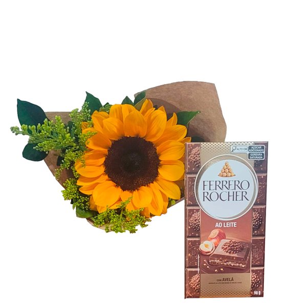 Buquê Girassol Solitário com Ferrero em Barra