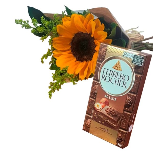 Buquê Girassol Solitário com Ferrero em Barra
