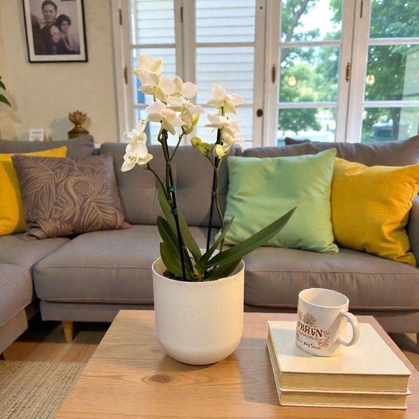 Orquieda Branca Plantada no Cachepo