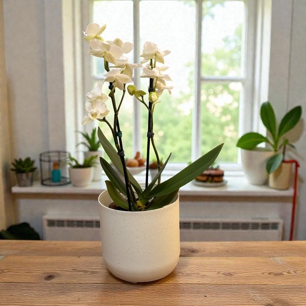 Orquieda Branca Plantada no Cachepo