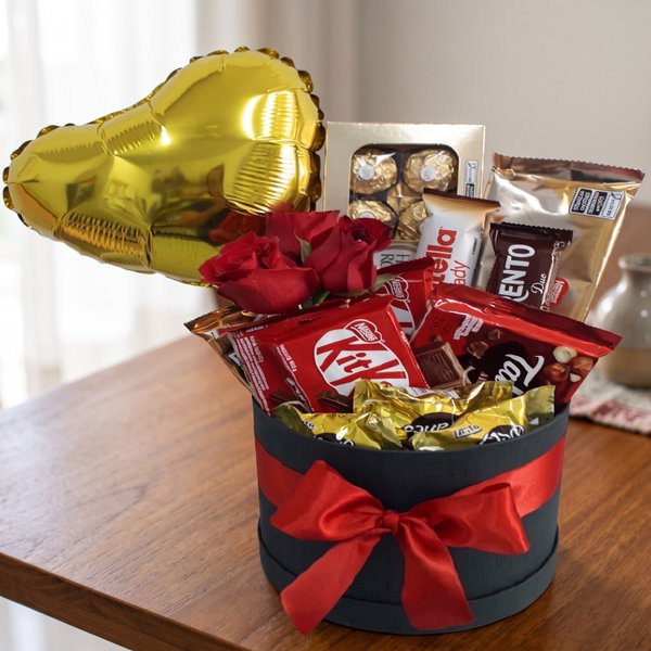 Caixa Box com Rosas e Chocolates