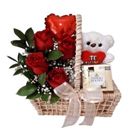 Imagem de Cesta com Rosas e Urso