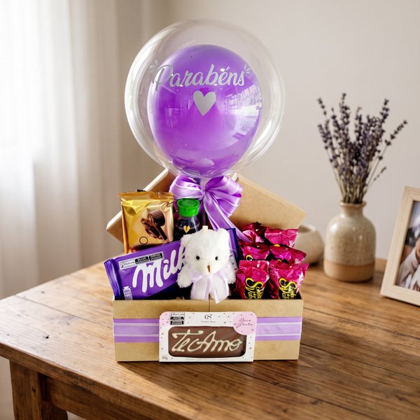 Cesta Aniversário Com Chocolates Happy Lavanda 
