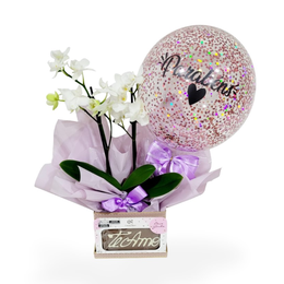Imagem de Cesta Clássica Rosé Com Balão e Orquídea
