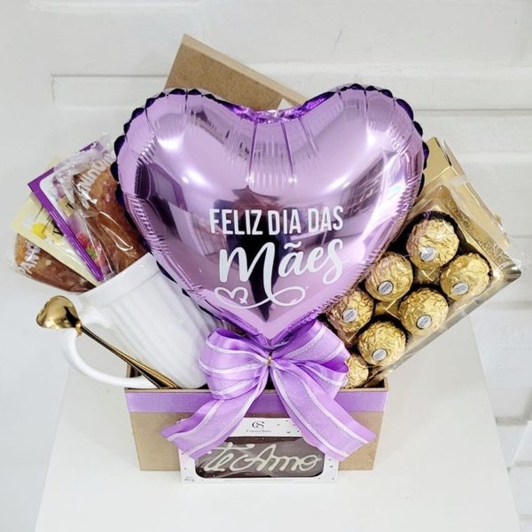 Cesta Dia Das Mães Lilás Com Ferrero Rocher E Balão 