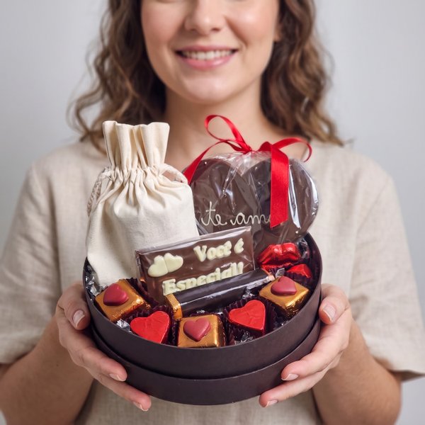 Cesta Redonda Chocolate e Vela Aromática