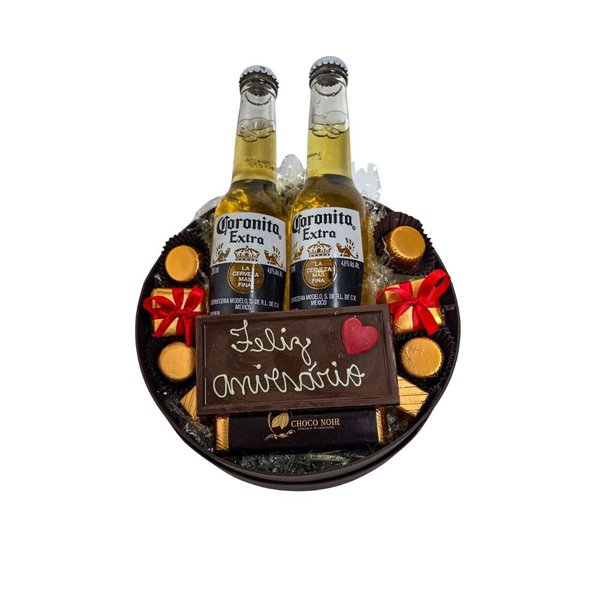 Cesta Coronita e Chocolates Feiz Aniversário
