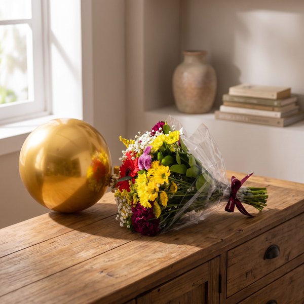 Buquê Floral Sofisticado Mix de Flores Lili com Balão