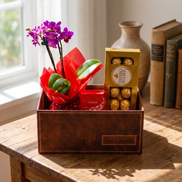 Box Surpresa com Orquídea e Chocolates