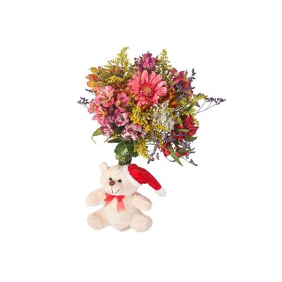Buquê de Flores do Campo com Ursinho de Natal