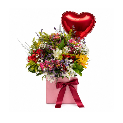 Presente Buquê de Flores Naturais e Balão Metalizado