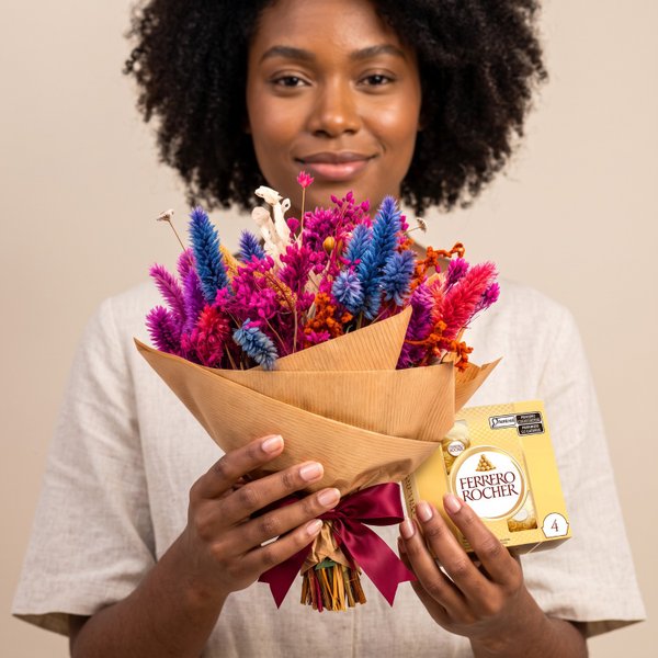 Buquê de Flores Secas Mimo e Chocolate