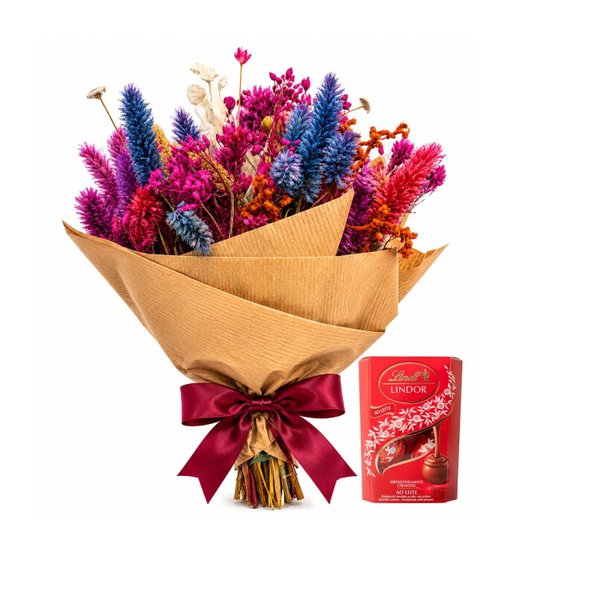 Buquê de Flores Secas com Chocolate Lindt