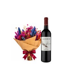 Imagem de Delicado Mini Buquê de Flores Secas com Vinho 